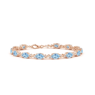 6x4mm AAA Oval Aquamarine Swirl Bracelet with Bezel Diamonds in Rose Gold