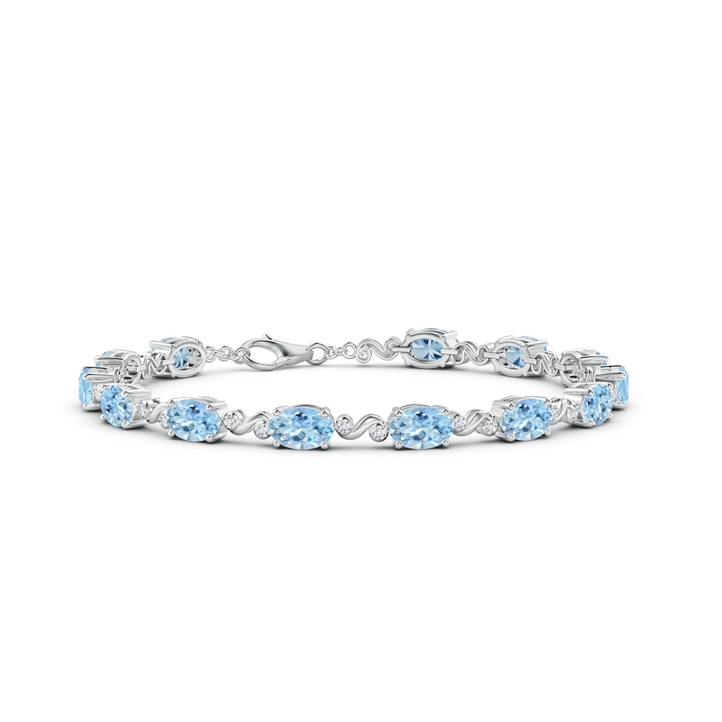 6x4mm AAA Oval Aquamarine Swirl Bracelet with Bezel Diamonds in White Gold