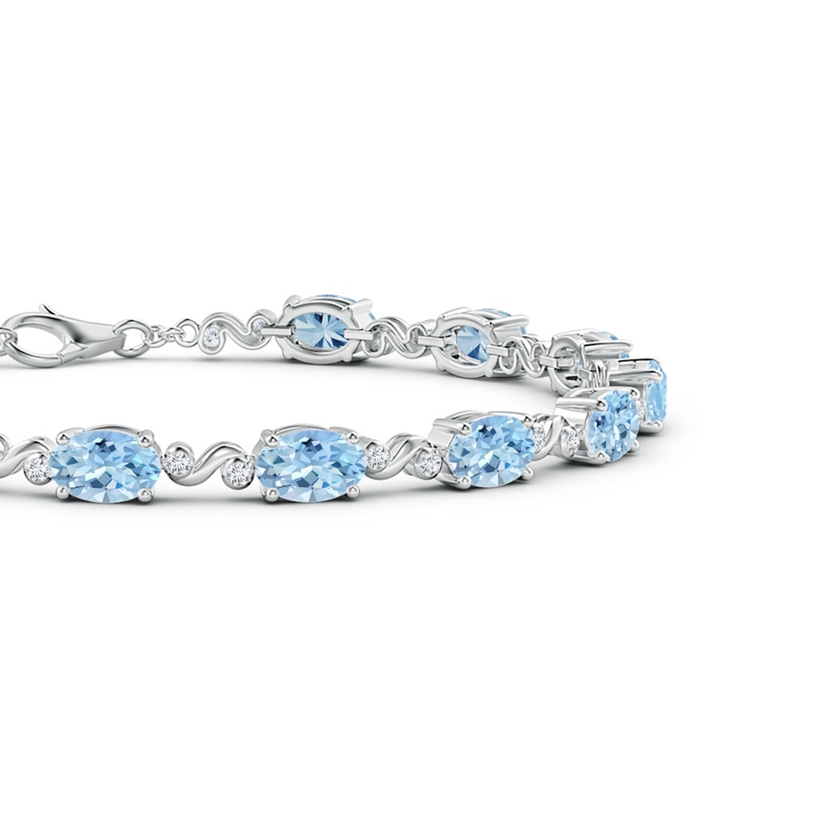 6x4mm AAA Oval Aquamarine Swirl Bracelet with Bezel Diamonds in White Gold side 1