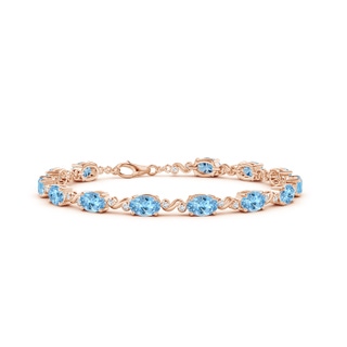 6x4mm AAAA Oval Aquamarine Swirl Bracelet with Bezel Diamonds in Rose Gold