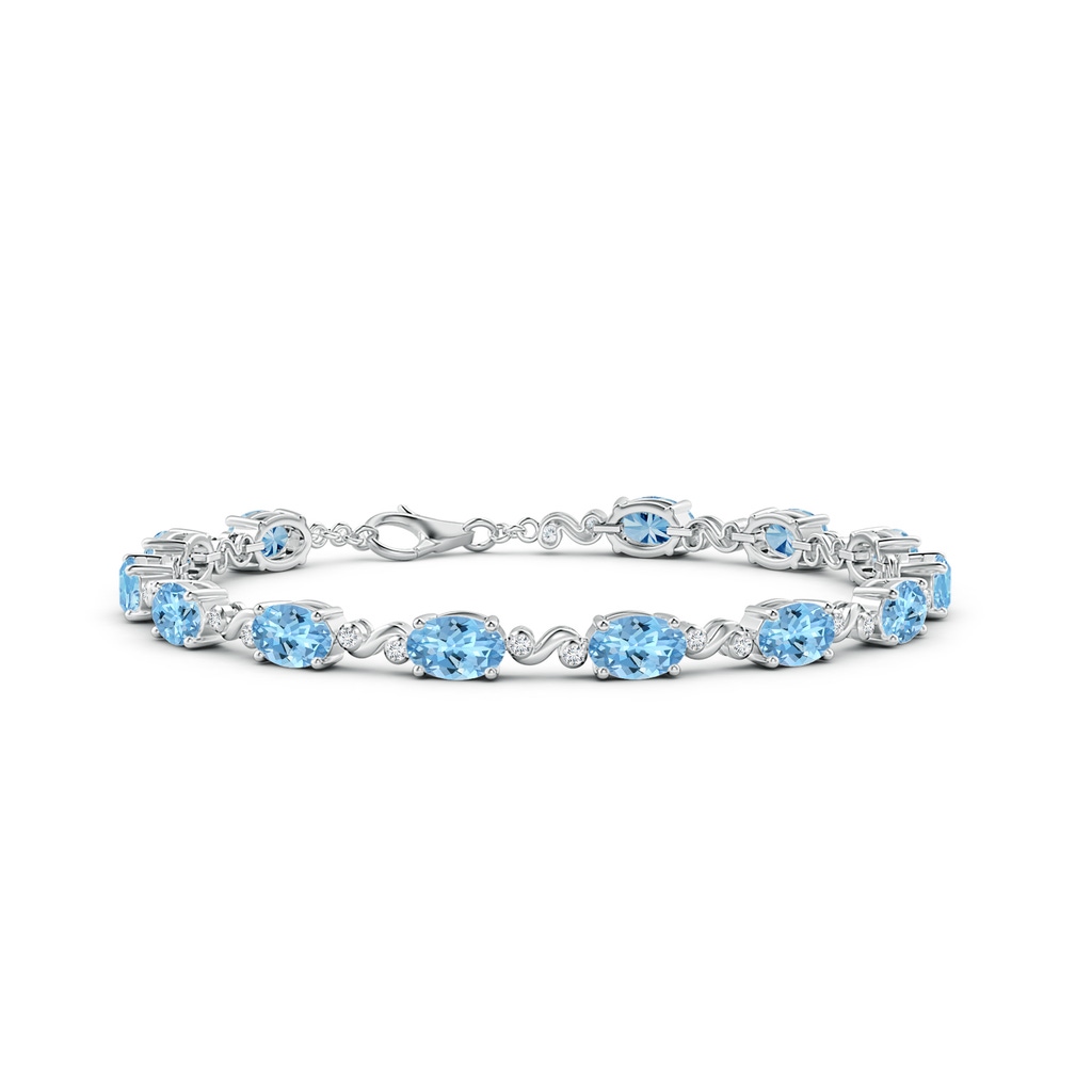 6x4mm AAAA Oval Aquamarine Swirl Bracelet with Bezel Diamonds in White Gold