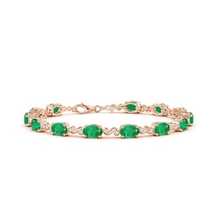 6x4mm AA Oval Emerald Swirl Bracelet with Bezel Diamonds in Rose Gold