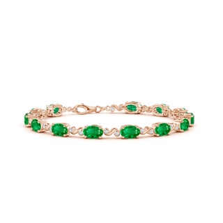 6x4mm AAA Oval Emerald Swirl Bracelet with Bezel Diamonds in Rose Gold