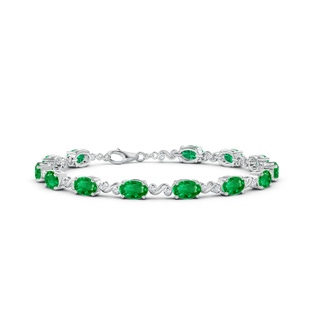 6x4mm AAA Oval Emerald Swirl Bracelet with Bezel Diamonds in White Gold