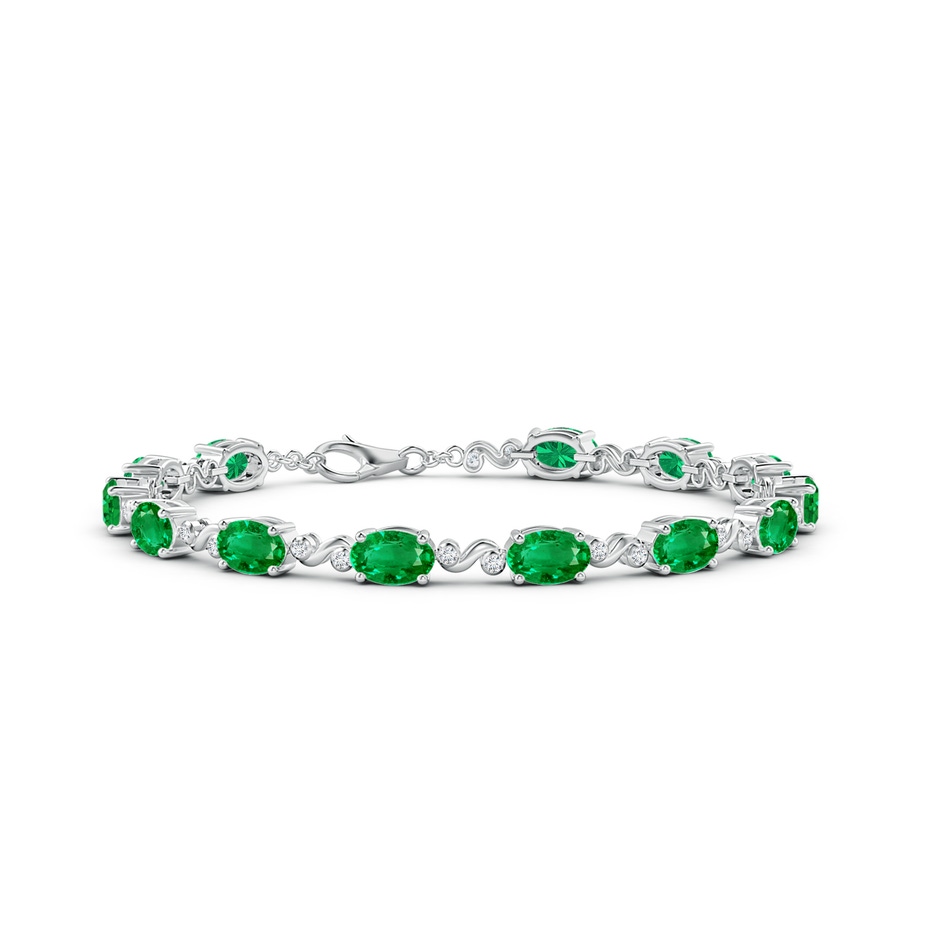 6x4mm AAA Oval Emerald Swirl Bracelet with Bezel Diamonds in White Gold 