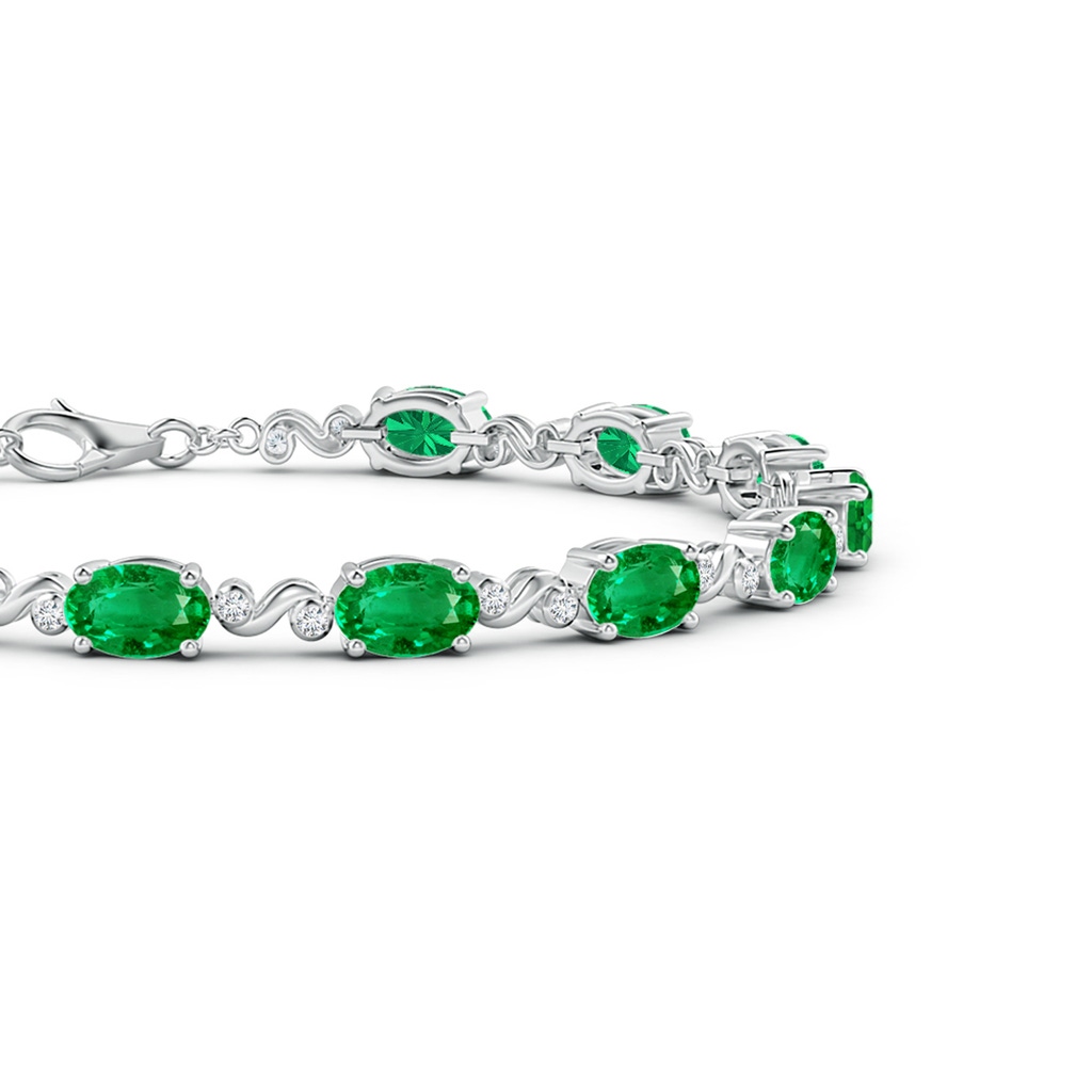6x4mm AAA Oval Emerald Swirl Bracelet with Bezel Diamonds in White Gold Side 1