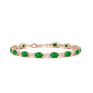 6x4mm AAAA Oval Emerald Swirl Bracelet with Bezel Diamonds in Rose Gold