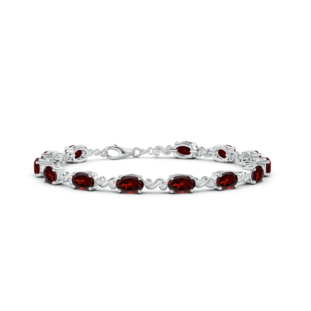 6x4mm AAA Oval Garnet Swirl Bracelet with Bezel Diamonds in White Gold