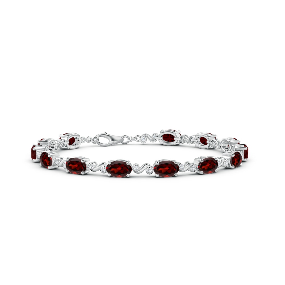 6x4mm AAA Oval Garnet Swirl Bracelet with Bezel Diamonds in White Gold 