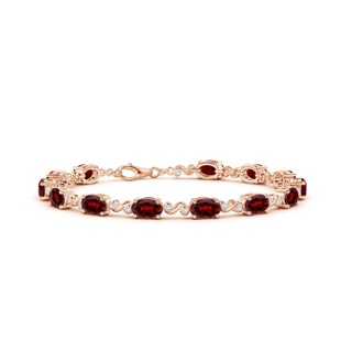 6x4mm AAAA Oval Garnet Swirl Bracelet with Bezel Diamonds in Rose Gold