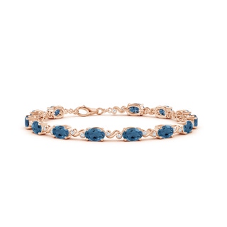 6x4mm A Oval London Blue Topaz Swirl Bracelet with Bezel Diamonds in Rose Gold