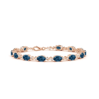 6x4mm AA Oval London Blue Topaz Swirl Bracelet with Bezel Diamonds in Rose Gold