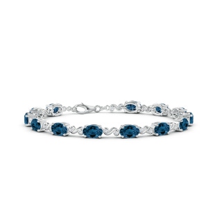 6x4mm AAA Oval London Blue Topaz Swirl Bracelet with Bezel Diamonds in White Gold