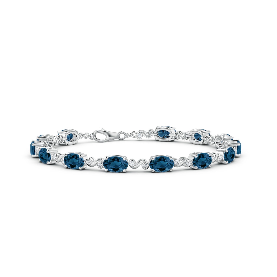 6x4mm AAA Oval London Blue Topaz Swirl Bracelet with Bezel Diamonds in White Gold 