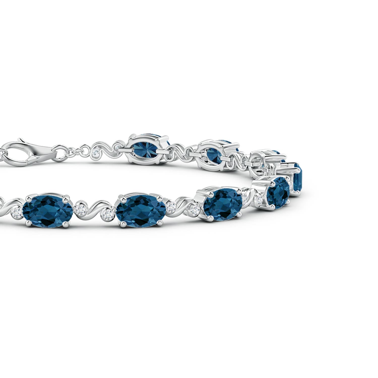 3mm London Blue Topaz Natural Gemstone Charm Bracelet – Platinum Plated Copper – Adjustable Silver Link Chain