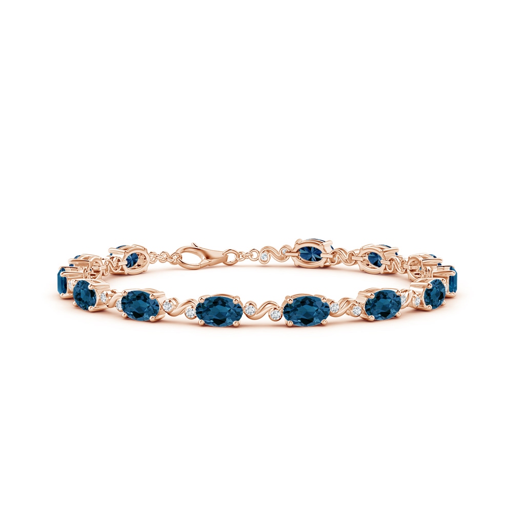 6x4mm AAAA Oval London Blue Topaz Swirl Bracelet with Bezel Diamonds in Rose Gold