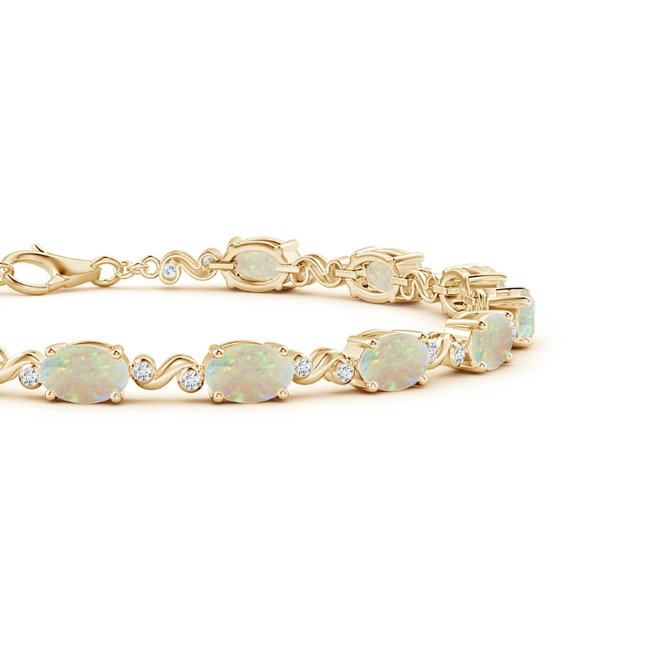 6x4mm AAA Oval Opal Swirl Bracelet with Bezel Diamonds in Yellow Gold side 1