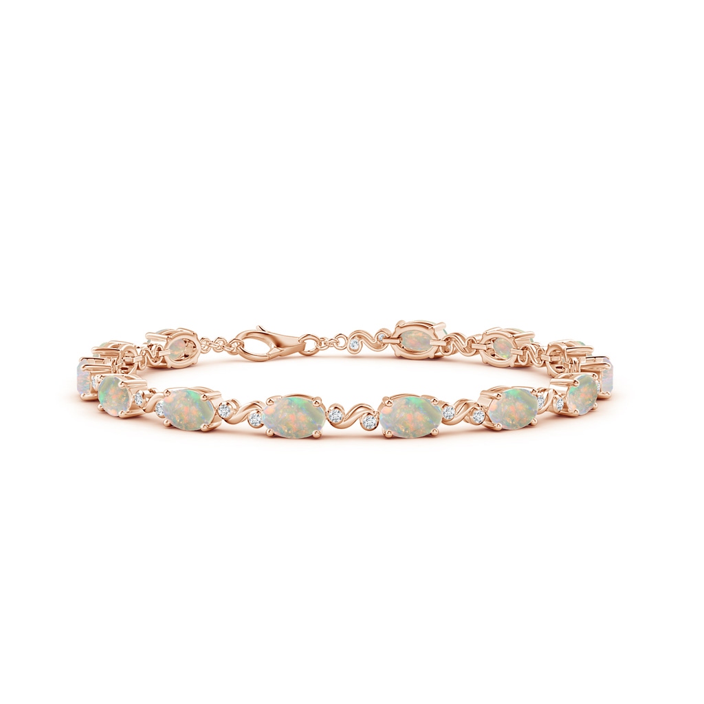 6x4mm AAAA Oval Opal Swirl Bracelet with Bezel Diamonds in Rose Gold