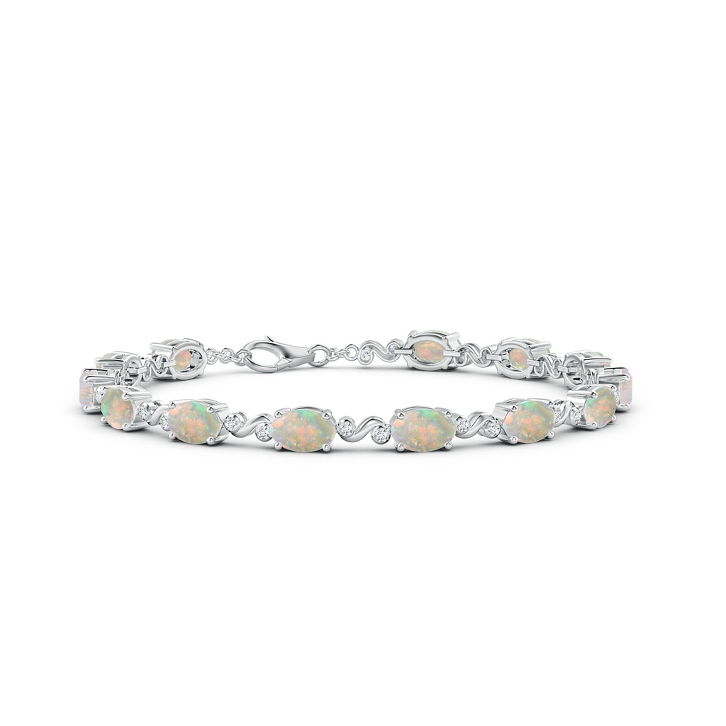 6x4mm AAAA Oval Opal Swirl Bracelet with Bezel Diamonds in White Gold