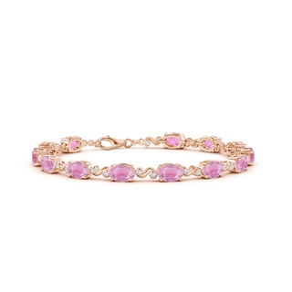 6x4mm A Oval Pink Tourmaline Swirl Bracelet with Bezel Diamonds in Rose Gold