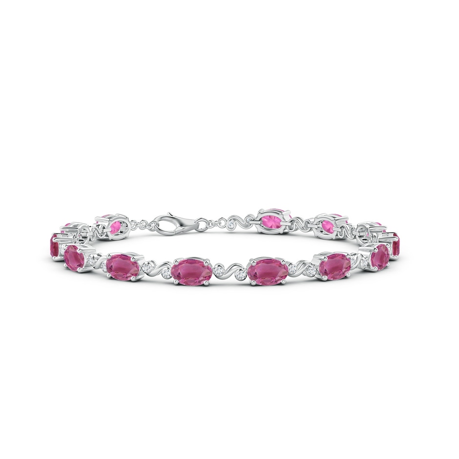 6x4mm AAA Oval Pink Tourmaline Swirl Bracelet with Bezel Diamonds in White Gold 