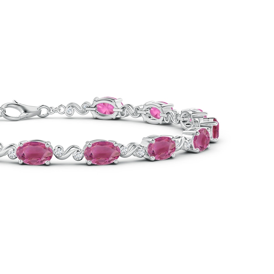 6x4mm AAA Oval Pink Tourmaline Swirl Bracelet with Bezel Diamonds in White Gold side 1