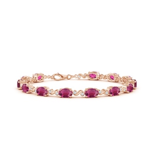 6x4mm AAAA Oval Pink Tourmaline Swirl Bracelet with Bezel Diamonds in Rose Gold