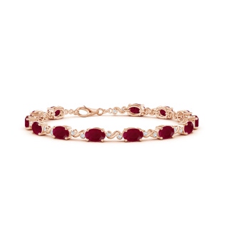 6x4mm A Oval Ruby Swirl Bracelet with Bezel Diamonds in Rose Gold