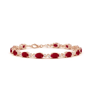 6x4mm AA Oval Ruby Swirl Bracelet with Bezel Diamonds in Rose Gold