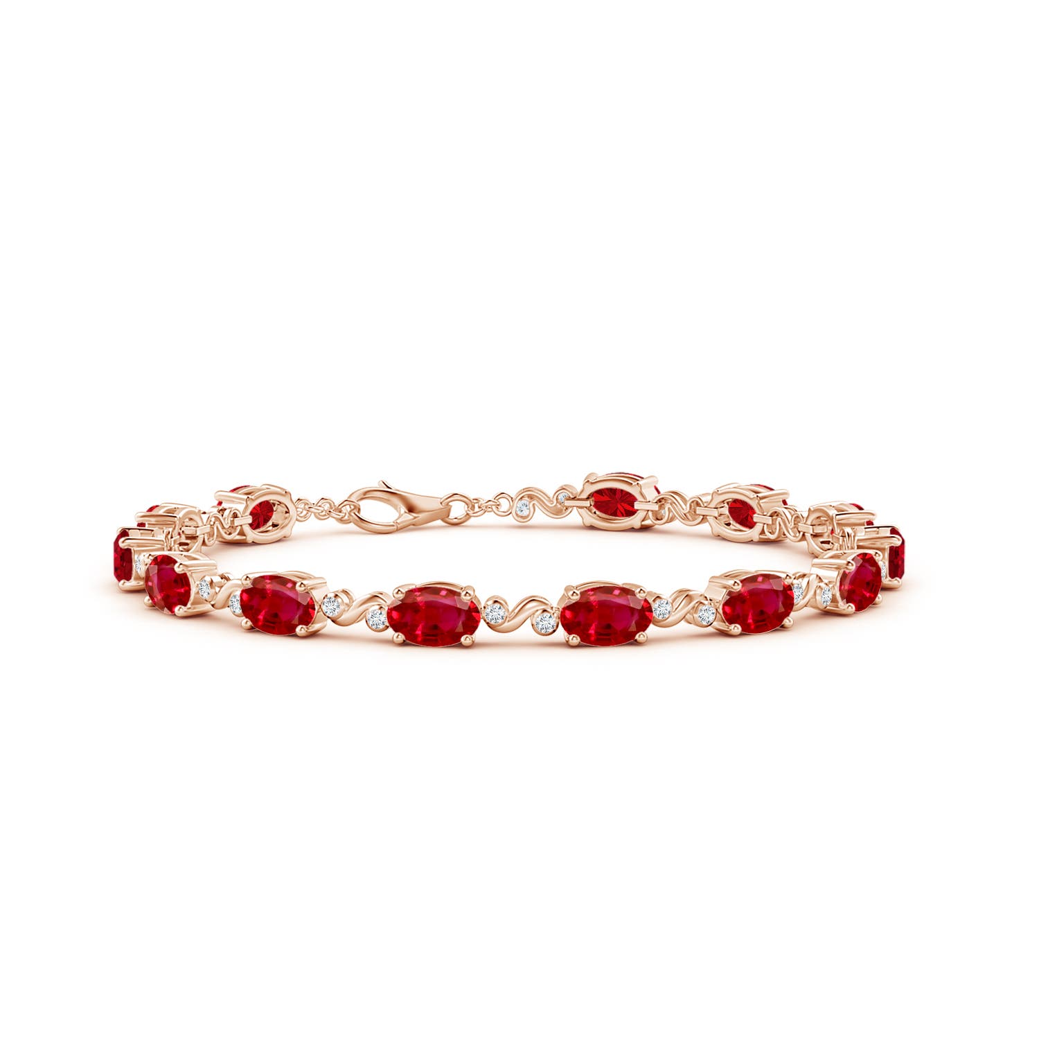 6x4mm AAA Oval Ruby Swirl Bracelet with Bezel Diamonds in Rose Gold