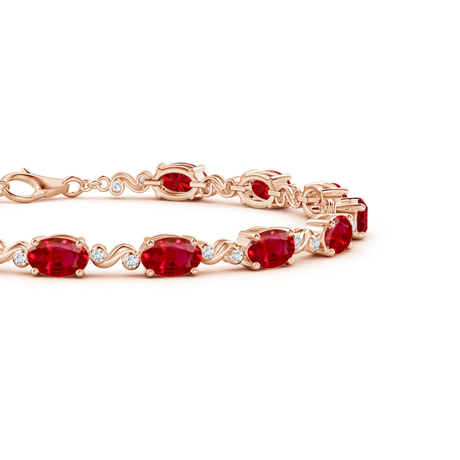 6x4mm AAA Oval Ruby Swirl Bracelet with Bezel Diamonds in Rose Gold