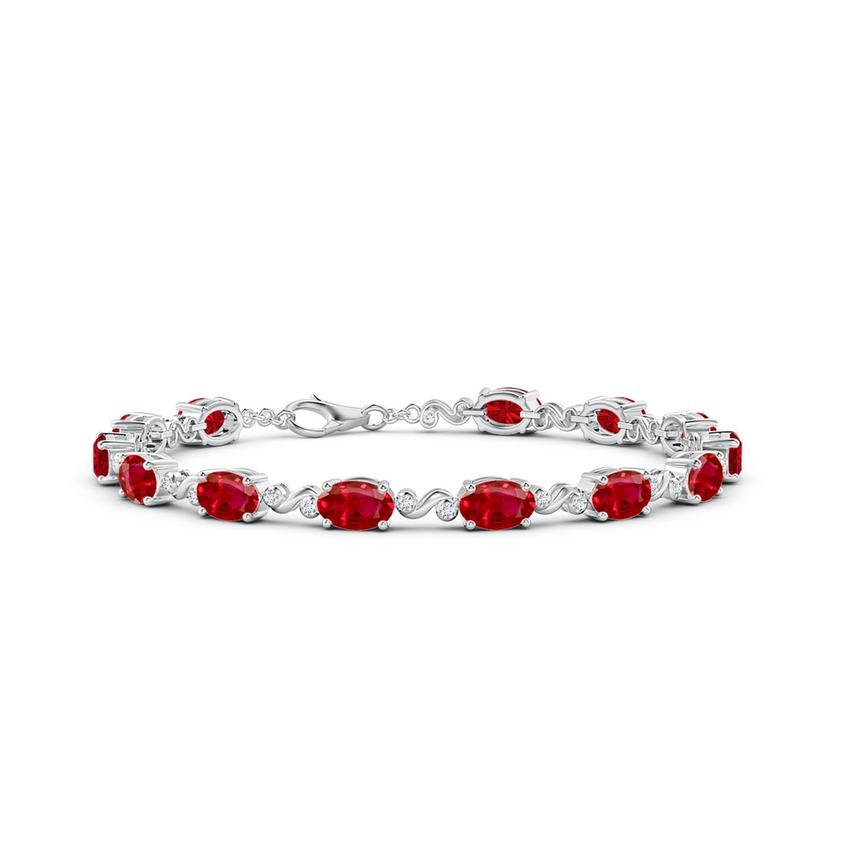 6x4mm AAA Oval Ruby Swirl Bracelet with Bezel Diamonds in White Gold 