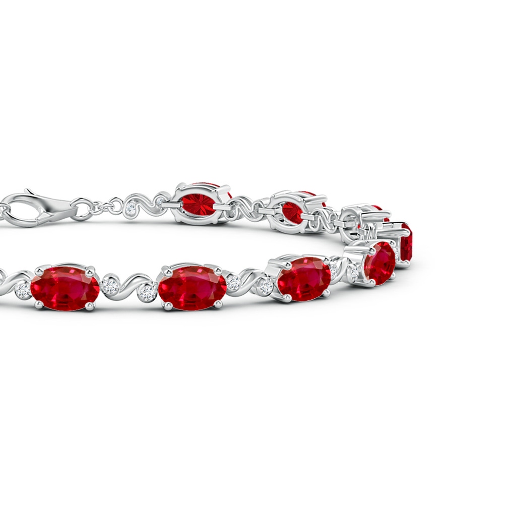 6x4mm AAA Oval Ruby Swirl Bracelet with Bezel Diamonds in White Gold Side 1