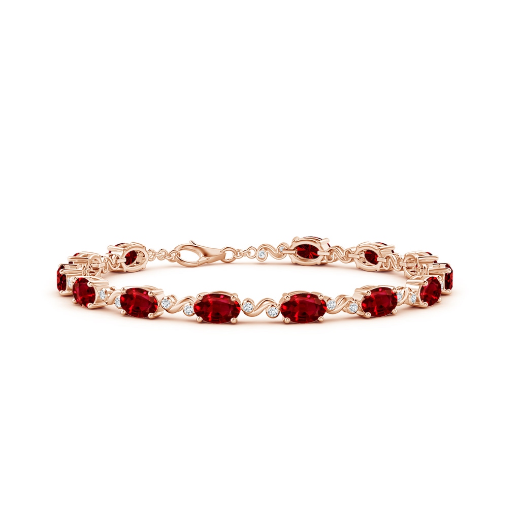 6x4mm AAAA Oval Ruby Swirl Bracelet with Bezel Diamonds in Rose Gold