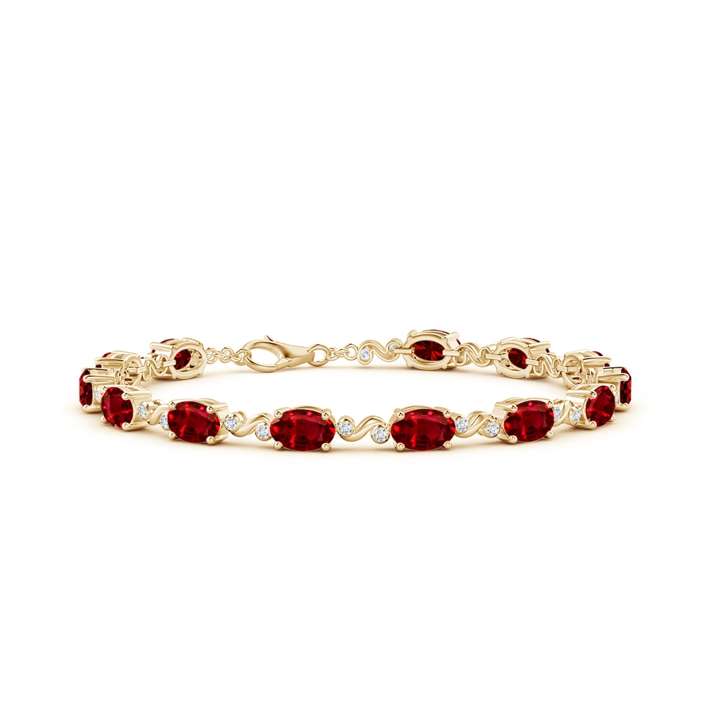 6x4mm AAAA Oval Ruby Swirl Bracelet with Bezel Diamonds in Yellow Gold