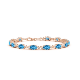 6x4mm AAA Oval Swiss Blue Topaz Swirl Bracelet with Bezel Diamonds in Rose Gold