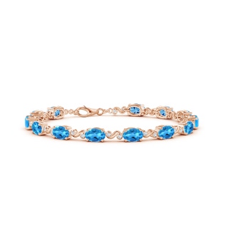 6x4mm AAAA Oval Swiss Blue Topaz Swirl Bracelet with Bezel Diamonds in Rose Gold