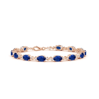 6x4mm AAA Oval Sapphire Swirl Bracelet with Bezel Diamonds in Rose Gold