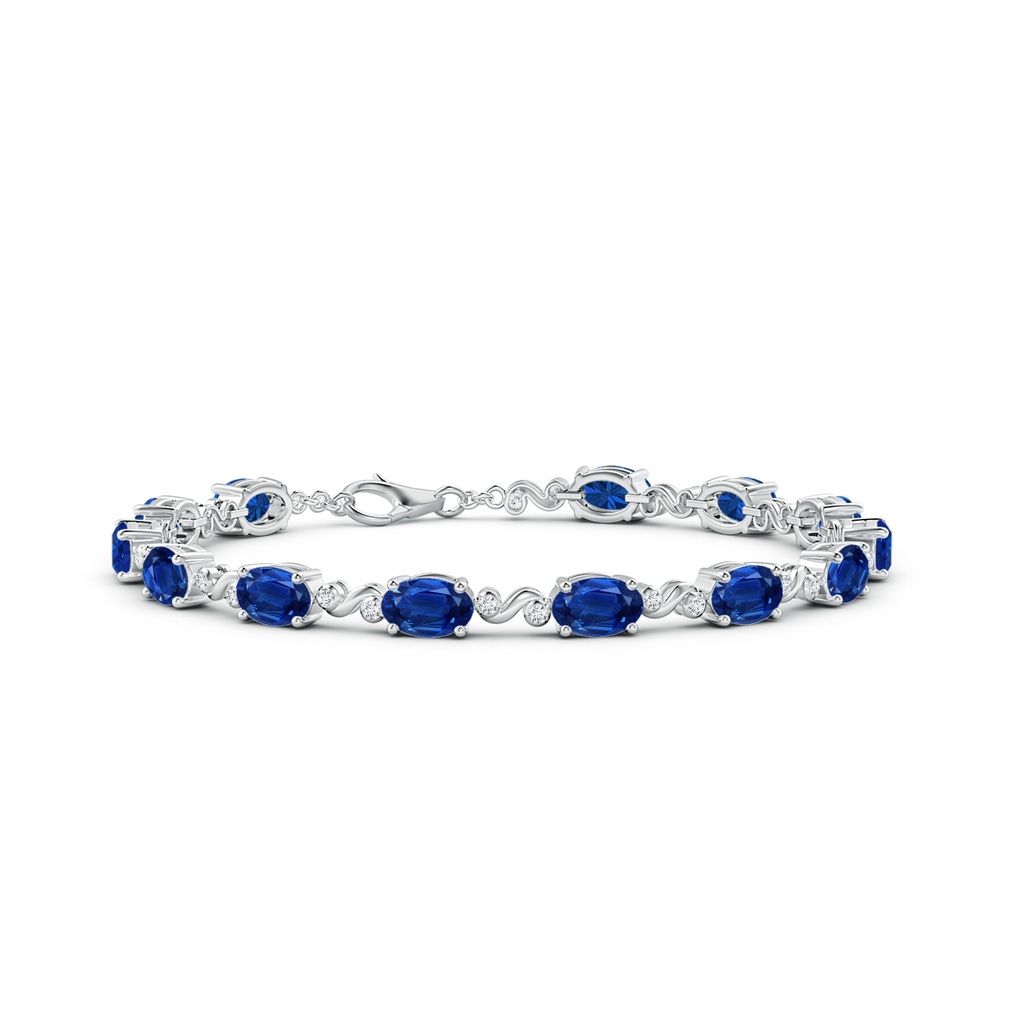 6x4mm AAA Oval Sapphire Swirl Bracelet with Bezel Diamonds in White Gold 