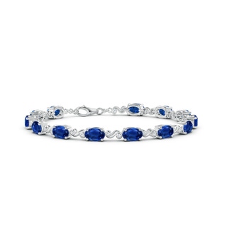 6x4mm AAA Oval Sapphire Swirl Bracelet with Bezel Diamonds in White Gold