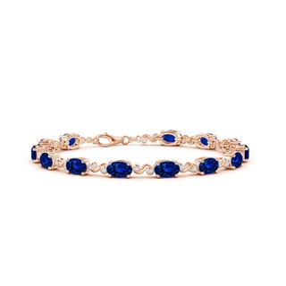 6x4mm AAAA Oval Sapphire Swirl Bracelet with Bezel Diamonds in Rose Gold