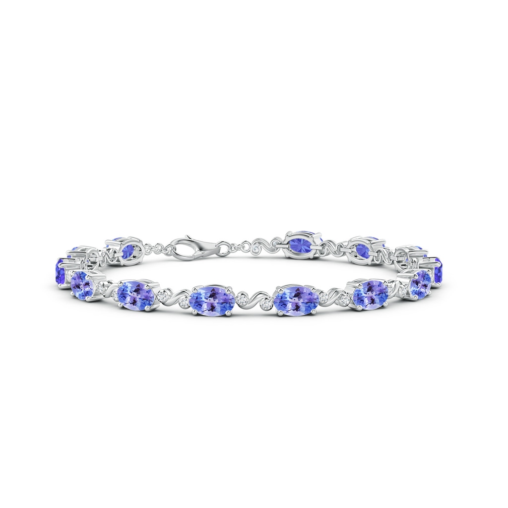 6x4mm AAA Oval Tanzanite Swirl Bracelet with Bezel Diamonds in White Gold