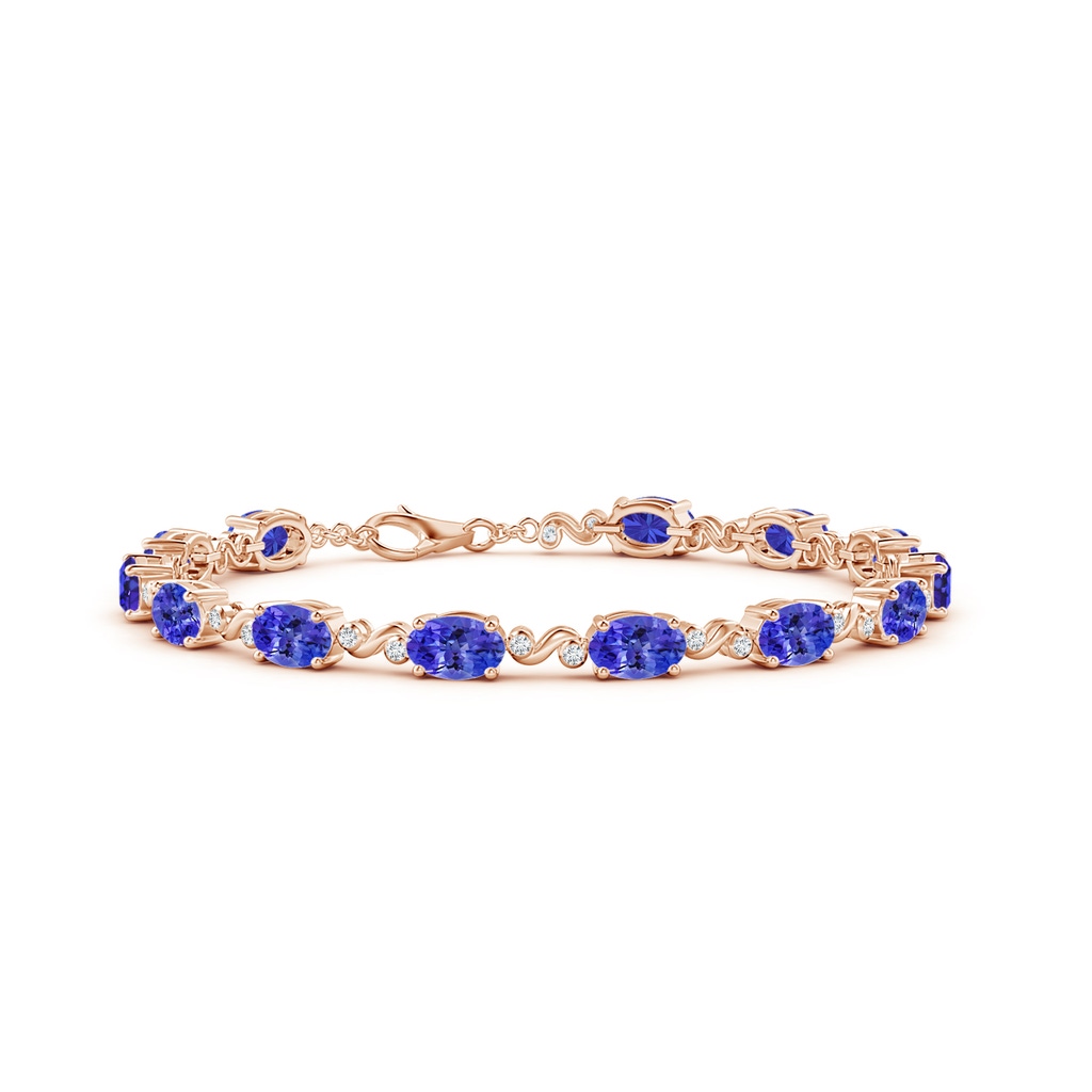 6x4mm AAAA Oval Tanzanite Swirl Bracelet with Bezel Diamonds in Rose Gold