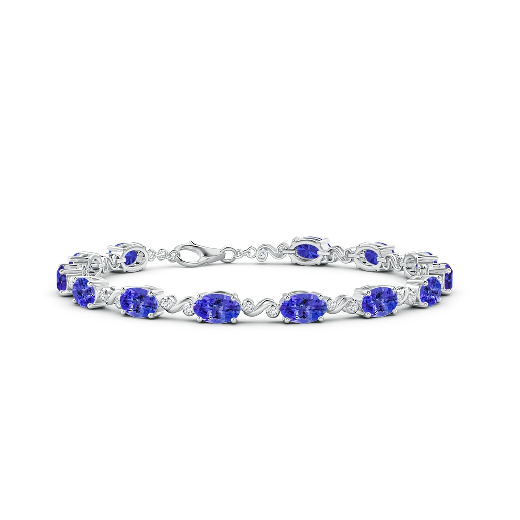 6x4mm AAAA Oval Tanzanite Swirl Bracelet with Bezel Diamonds in White Gold