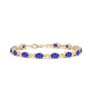 6x4mm AAAA Oval Tanzanite Swirl Bracelet with Bezel Diamonds in Yellow Gold