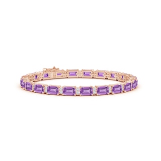 6x4mm A Classic Emerald-Cut Amethyst Bracelet with Diamonds in Rose Gold