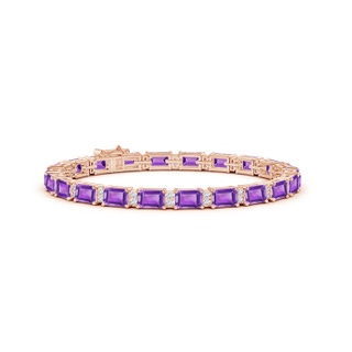 6x4mm AA Classic Emerald-Cut Amethyst Bracelet with Diamonds in Rose Gold