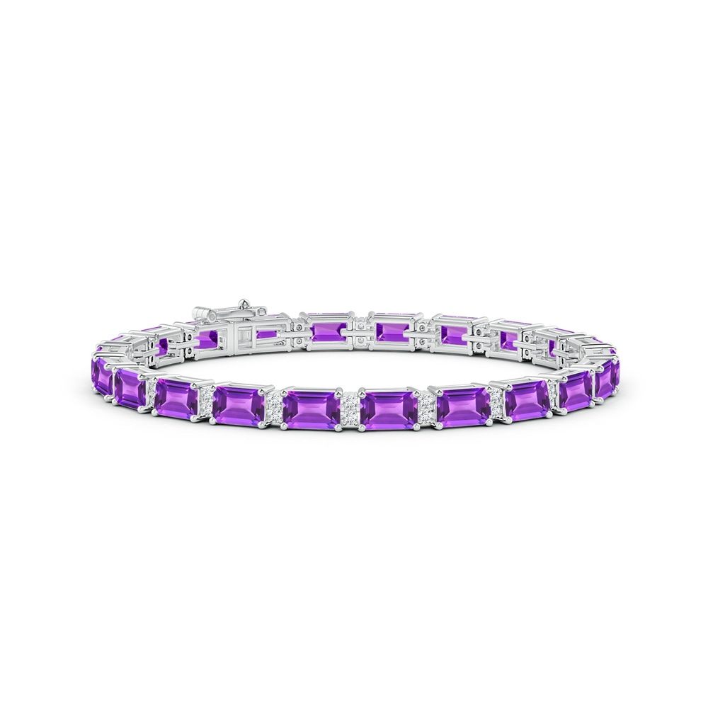 6x4mm AAA Classic Emerald-Cut Amethyst Bracelet with Diamonds in White Gold