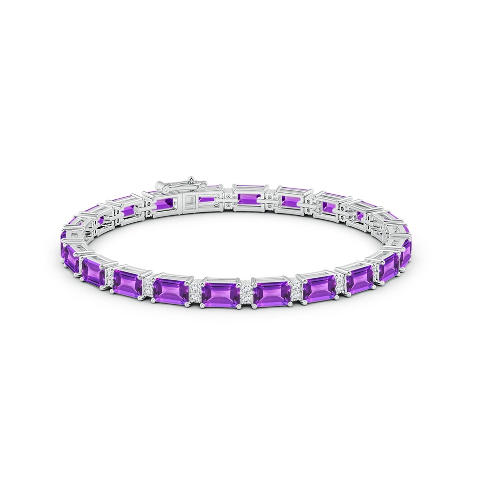 6x4mm AAA Classic Emerald-Cut Amethyst Bracelet with Diamonds in White Gold side 1