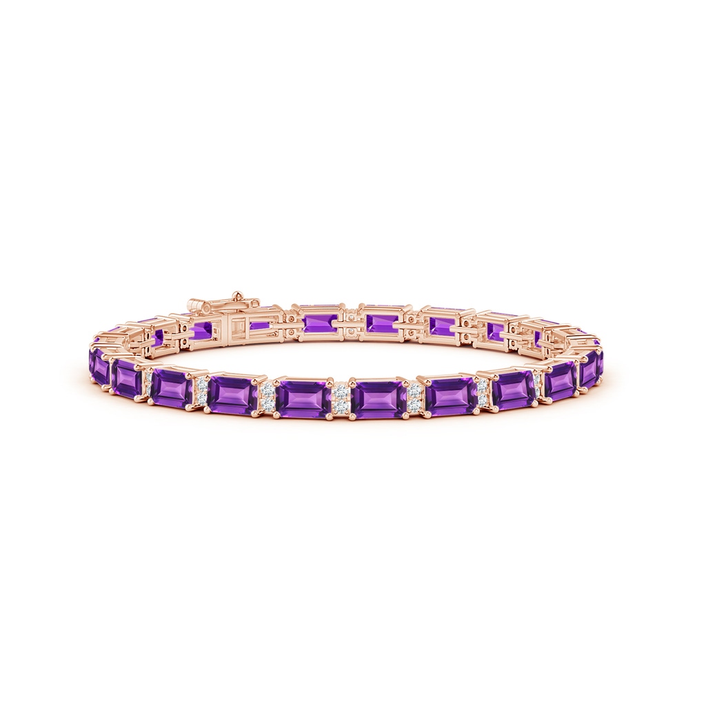 6x4mm AAAA Classic Emerald-Cut Amethyst Bracelet with Diamonds in Rose Gold